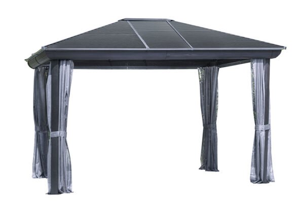 Gazebo 10X14 Pieds Toit Acier (Gris)
