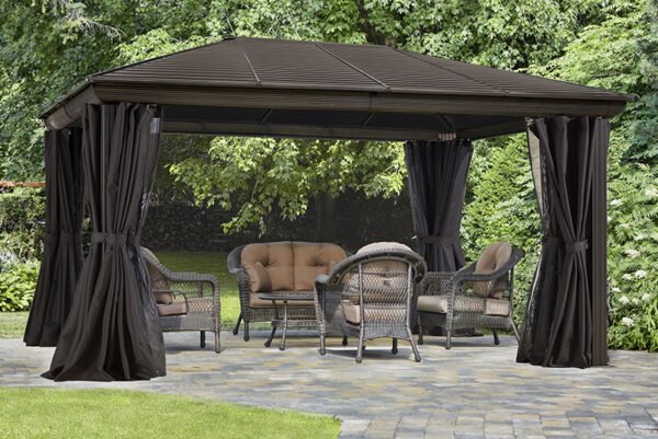 Gazebo 12X14 Pieds Toit Acier (brun) – Image 2