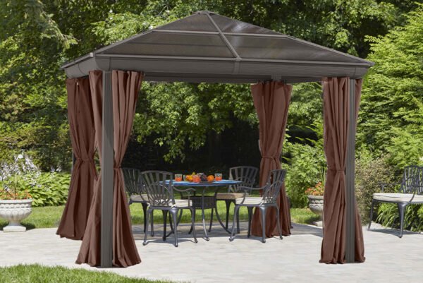Gazebo 10X10 Pieds Toit Polycarbonate (Brun) – Image 2