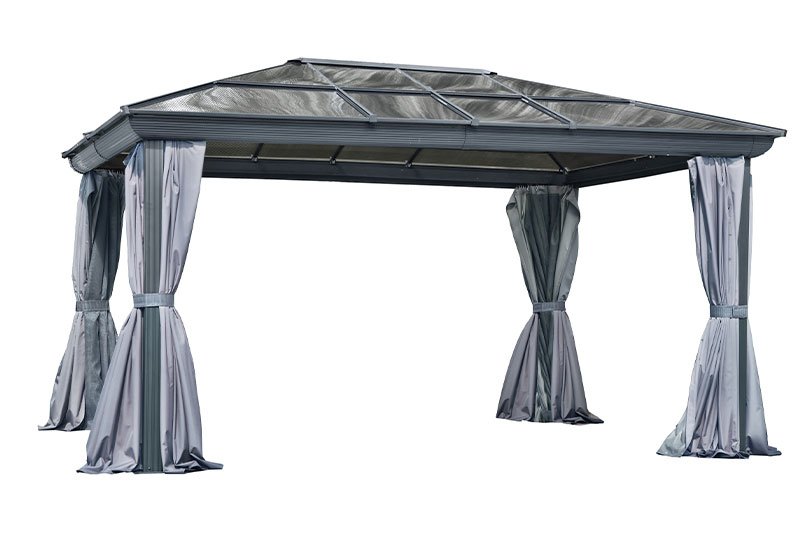 Gazebo 12X14 Pieds Toit Polycarbonate (Gris)