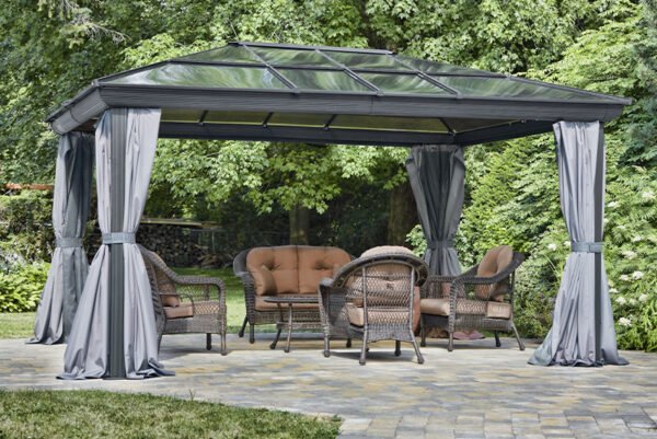Gazebo 12X16 Pieds Toit Polycarbonate  (Gris) – Image 2